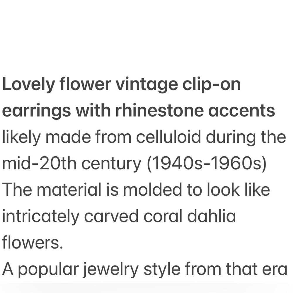Vintage Earrings Clip On Coral Celluloid Flower Victorian MCM Vintage Jewelry - Picture 15 of 15